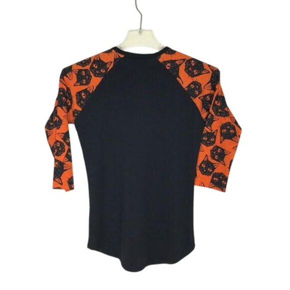 LulaRoe Womens XXS Randy Tee TShirt Cat Print Black Orange 3/4 Sleeve Halloween - Picture 10 of 10